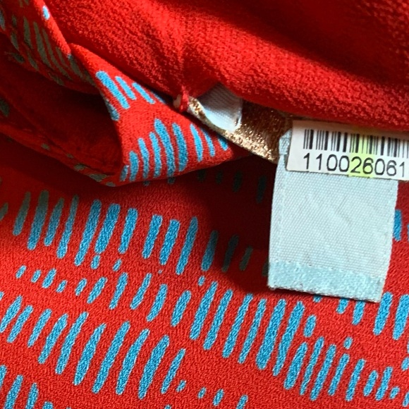 VERONICA M Dress Women’s M 8-10 Red Blue Abstract Print Halter Cold Shoulder - Picture 7 of 7